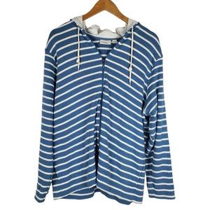 LLBean Womens Cotton Full Zip Up Hoodie Jacket 2X Blue White Striped